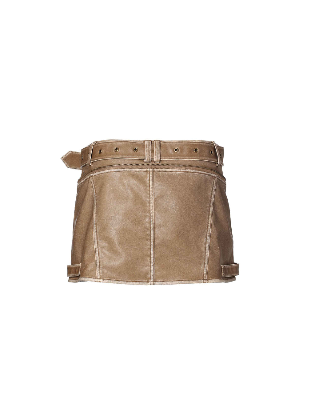 Distressed Biker Buckle Mini Skirt Khaki