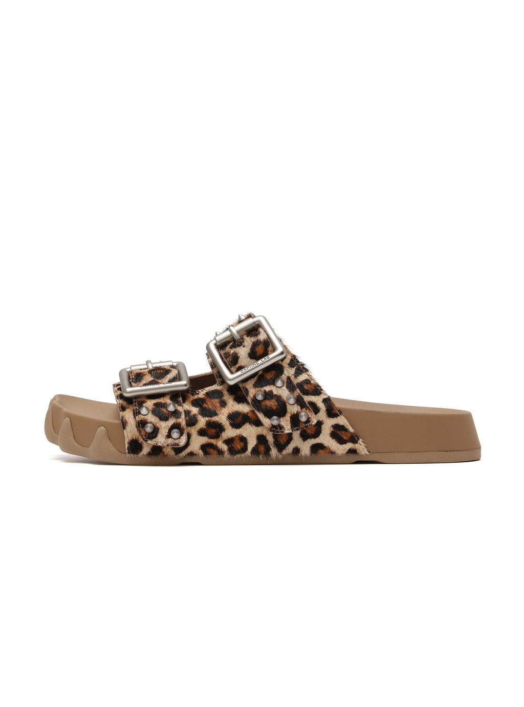 HARPINA Studded Paw Sole Slides Leopard Pony Hair