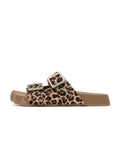 HARPINA Studded Paw Sole Slides Leopard Pony Hair
