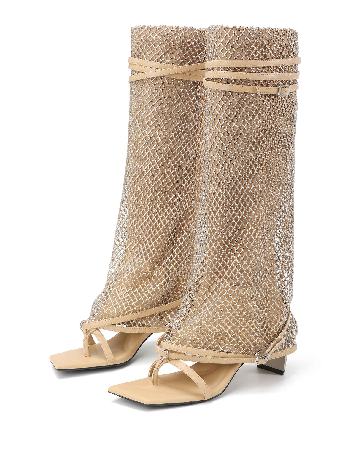IDA Gewebte Zehenring-Kniehohe Stiefel Apricot Beige