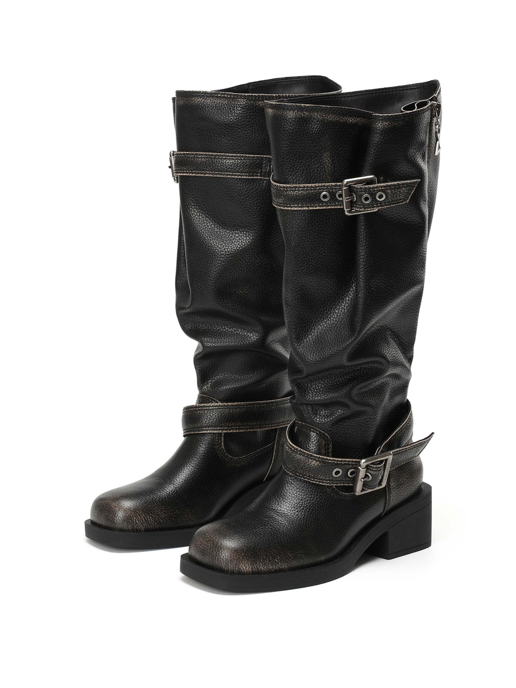 ACHLYS Buckle High Ankle Boots Distressed Black