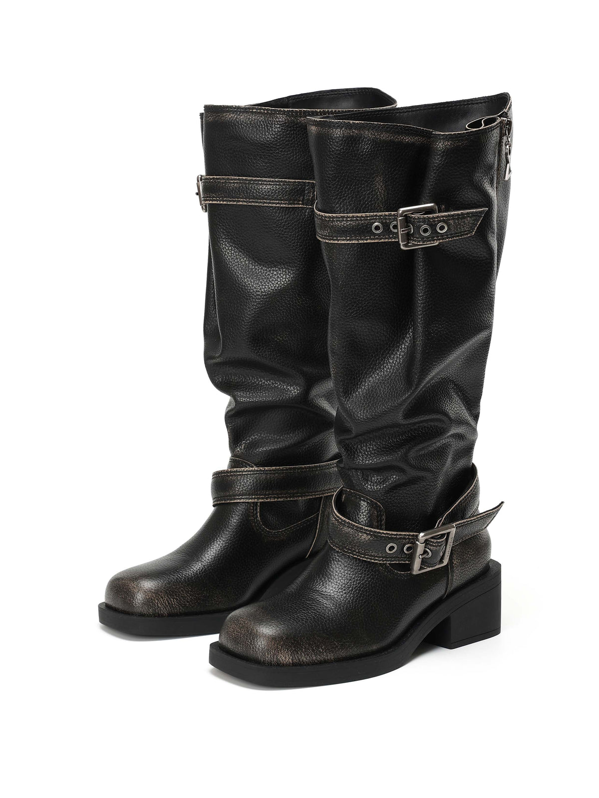 ACHLYS Buckle High Ankle Boots Distressed Black