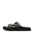 HARPINA Double-Buckle Paw Sole Slides Black