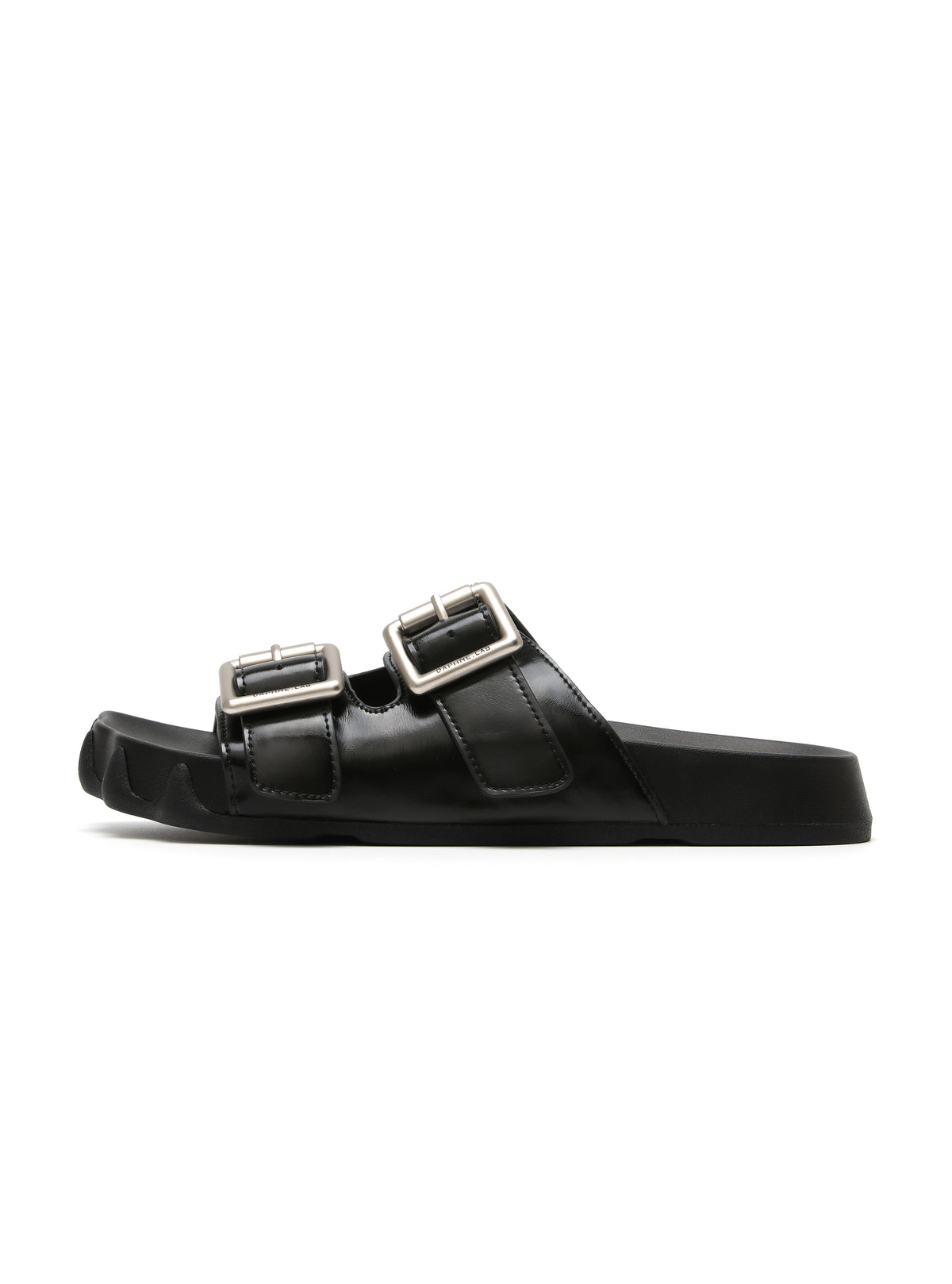 HARPINA Double-Buckle Paw Sole Slides Black