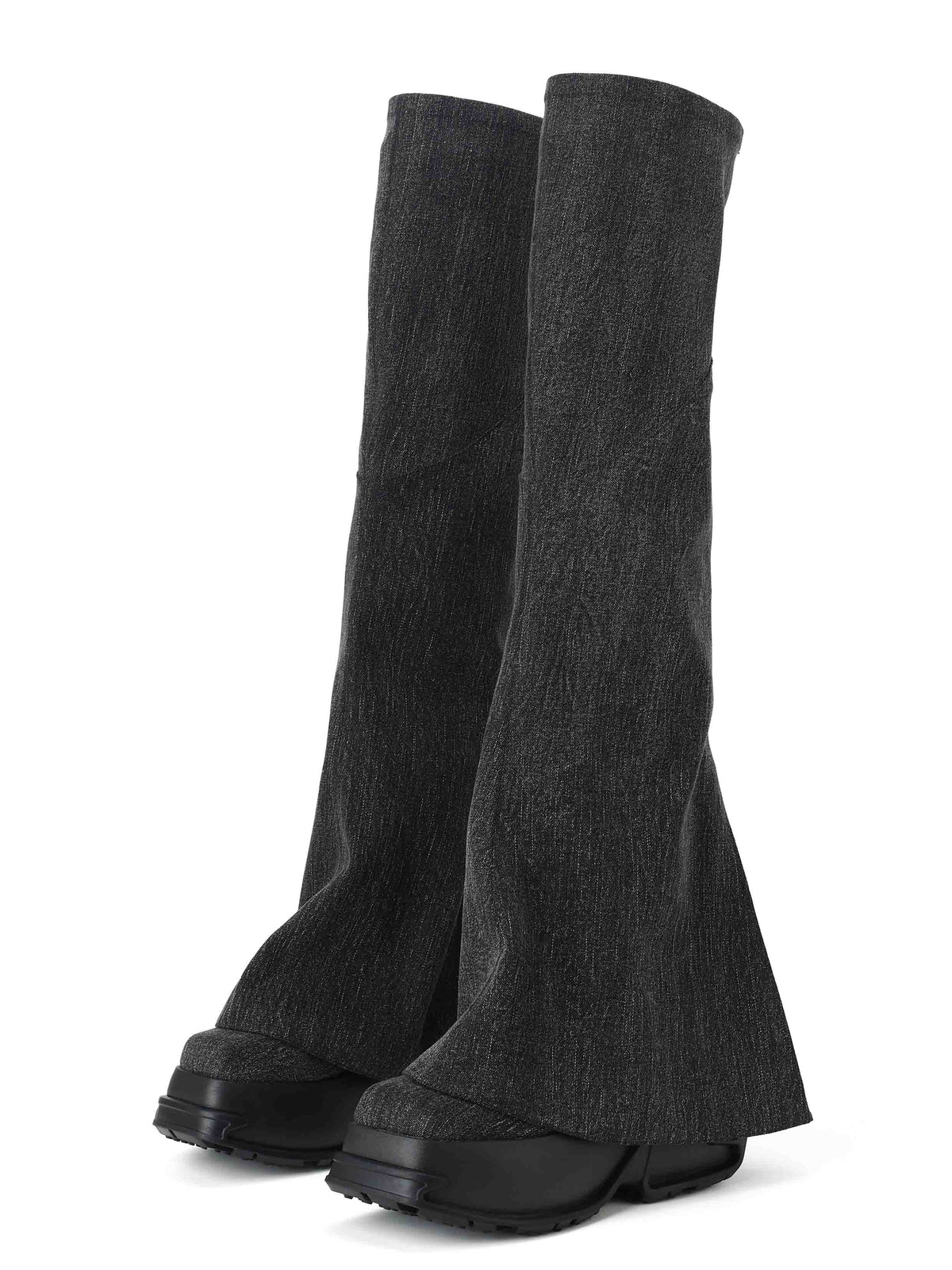 SELENE Crystal Split OTK Boots Black Denim