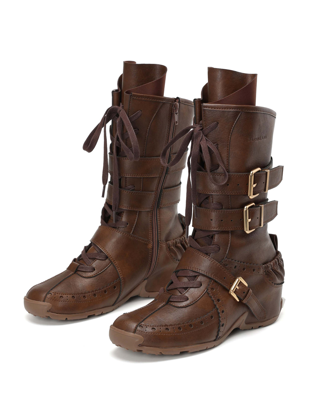 MEDEA Buckle Strap High Ankle Boxing Boots Cocoa Brown