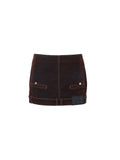 Flocked Denim Deconstructed Mini Skirt