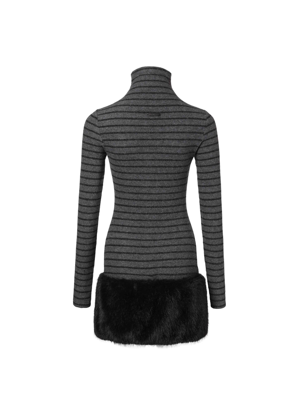 Striped Faux Fur Trim Mini Dress