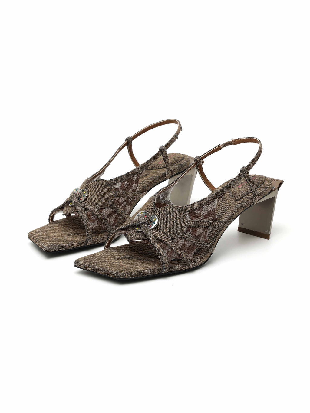 PHILOTES Lace Heart Opener Heel Sandals Mahogany Brown