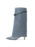 AGLAIA Crystal Denim Knee-High Boots Light Blue
