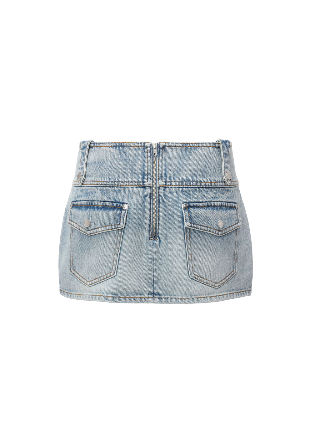 Wide Waistband Zip Denim Skort Light Blue