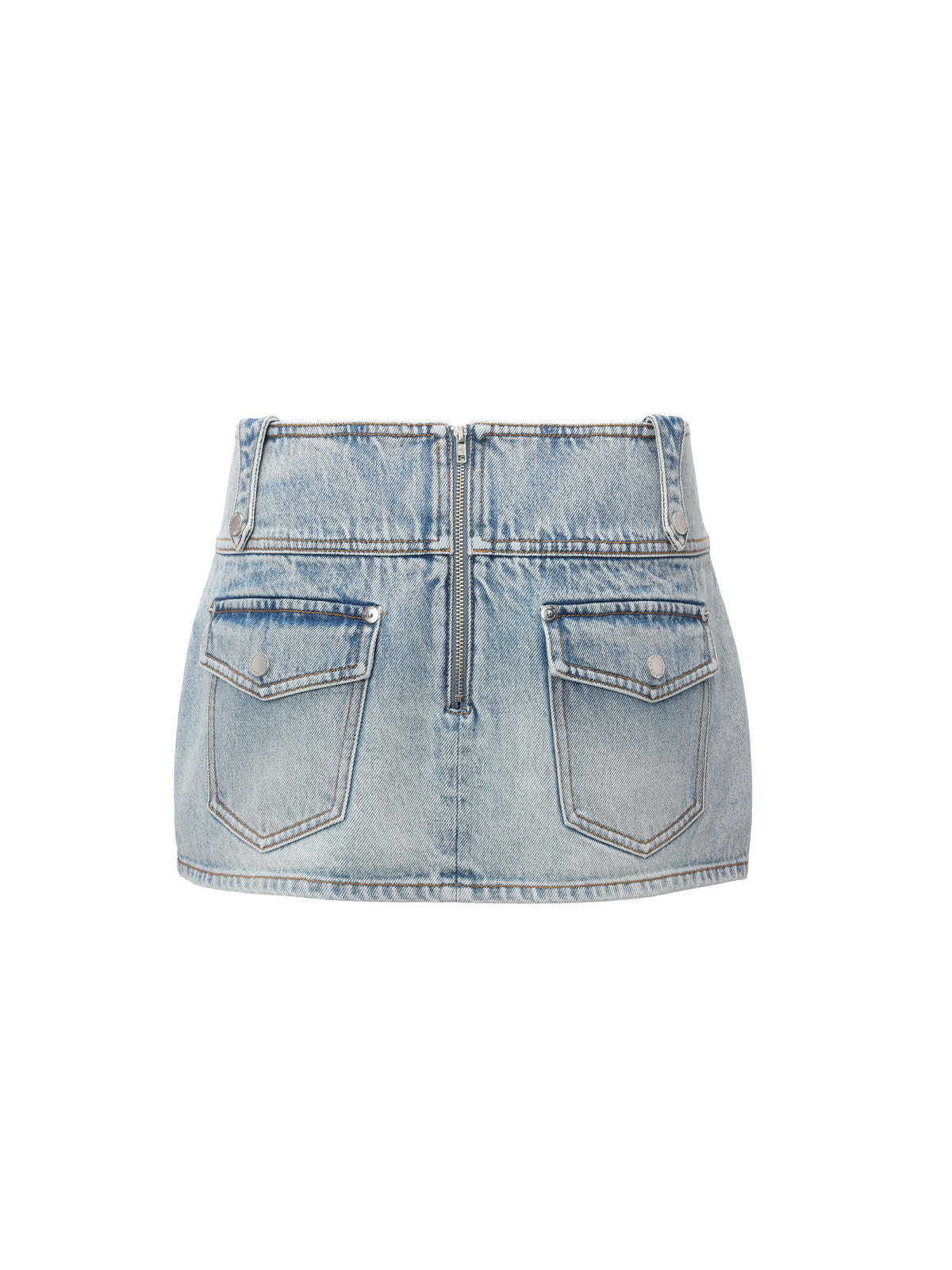 Wide Waistband Zip Denim Skort Light Blue