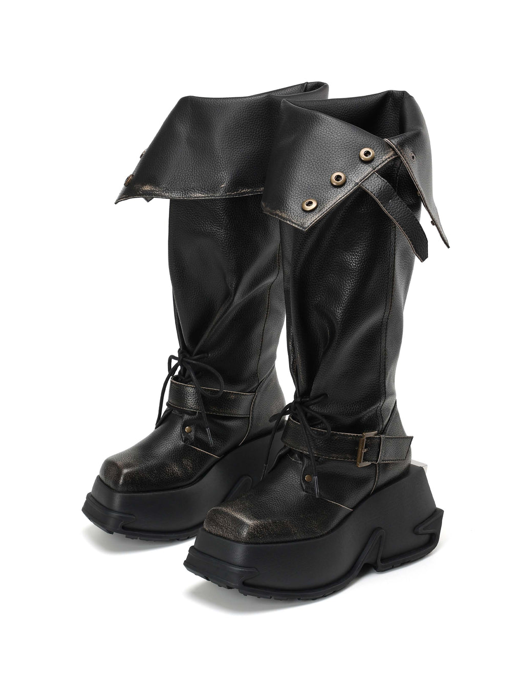 ARTEMIS Sculptural Platform OTK Boots Black