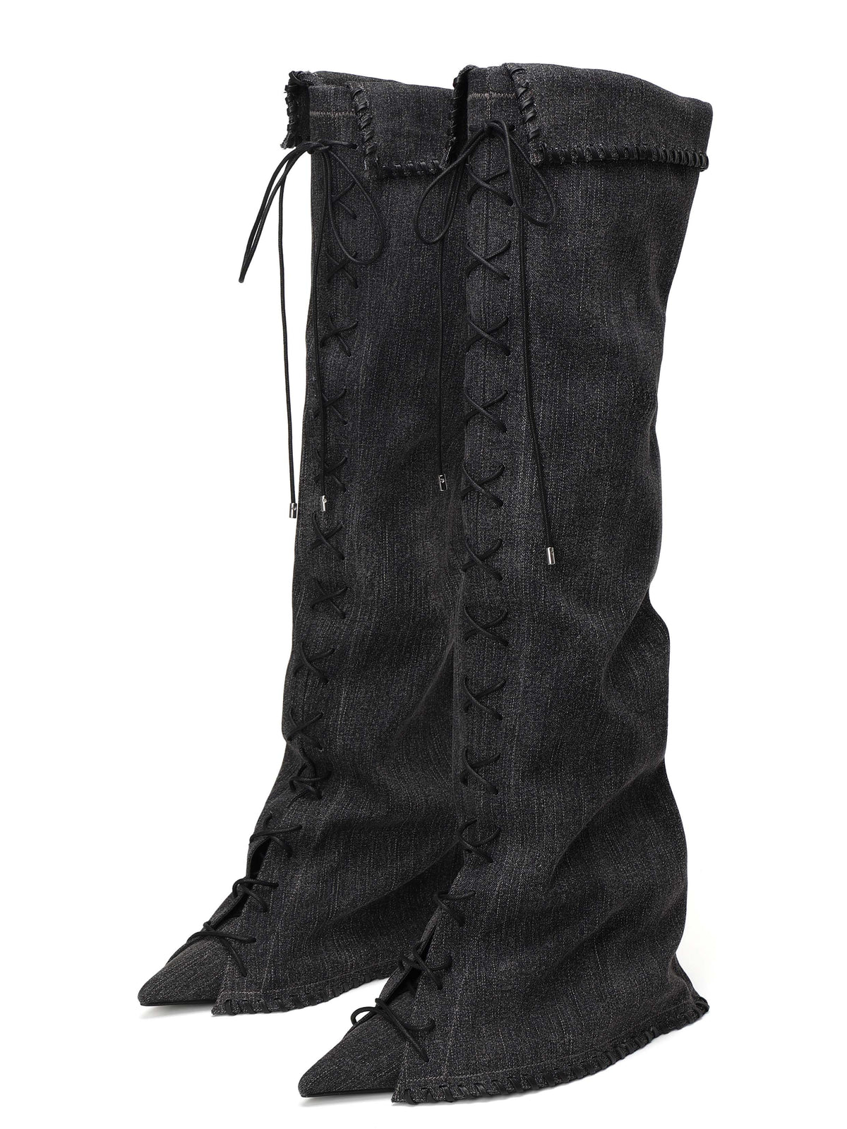PHAEDRA Lace-Up Gaiter OTK Boots Black Denim