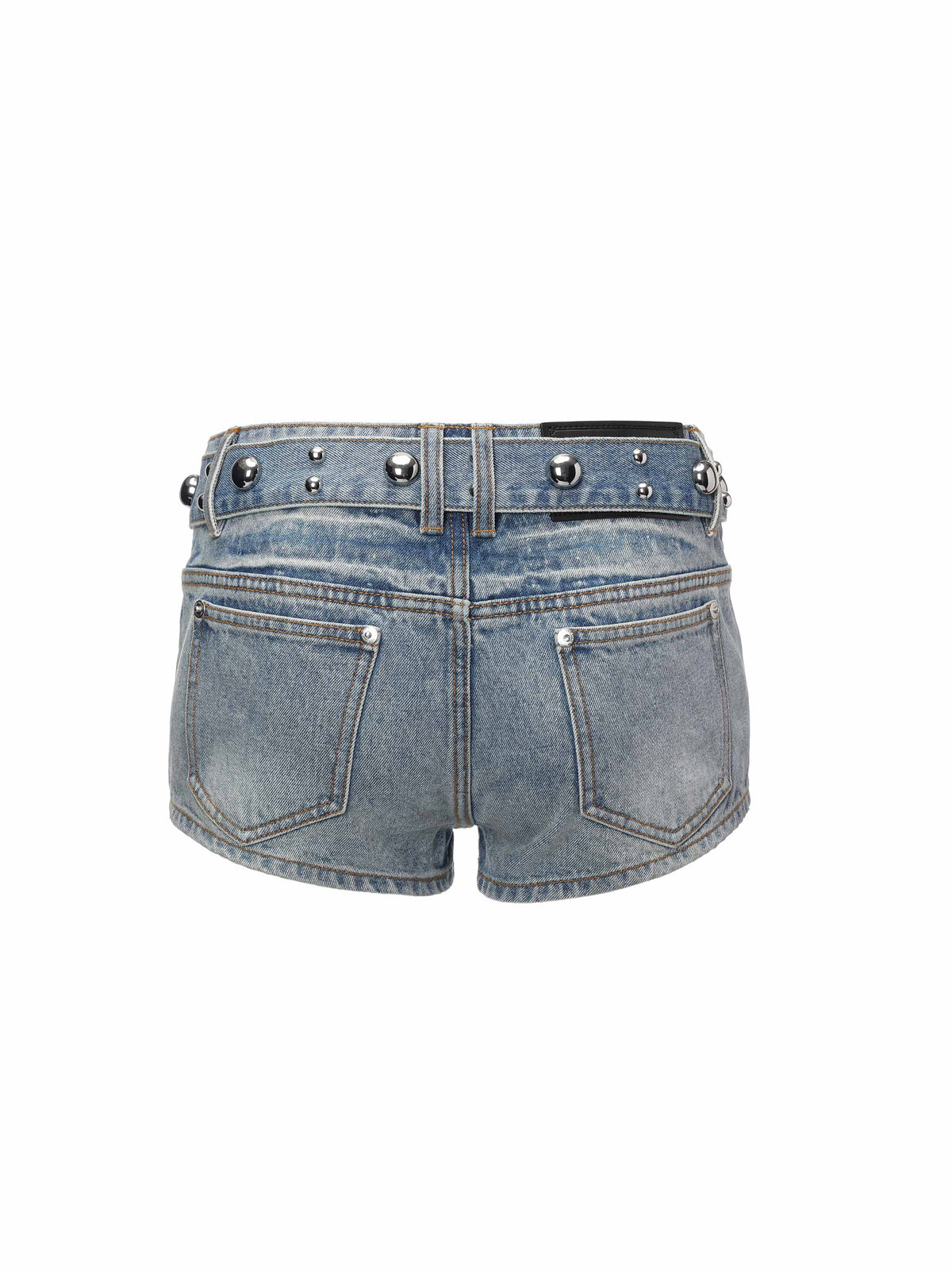 Studded Belt Denim Shorts Light Blue