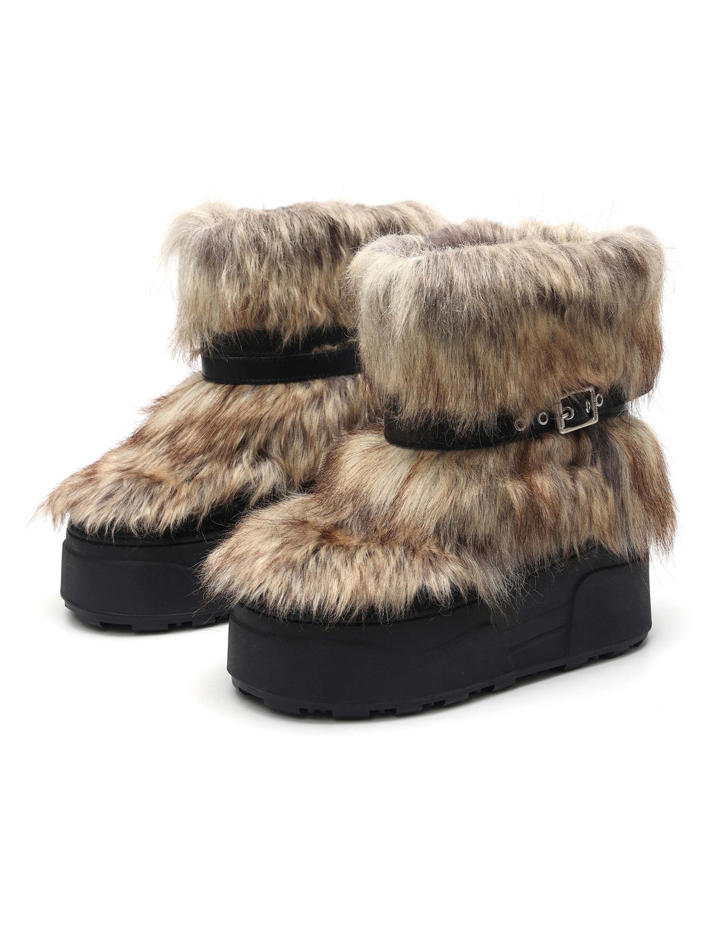 KHIONE Fur Platform Ankle Boots Brown