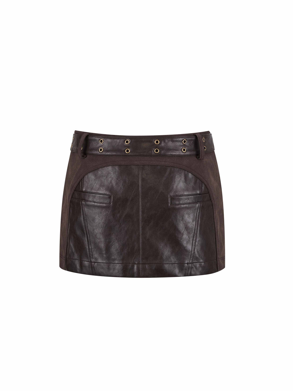 Double-Buckle Low-Rise Panelled Mini Skirt