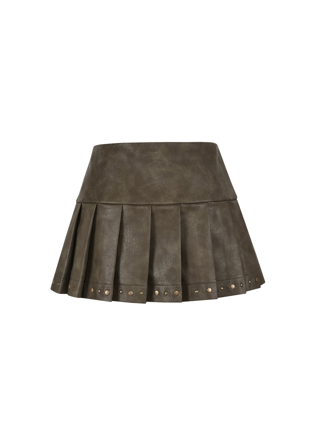 Studded Low-Rise Pleated Mini Skirt Dark Olive