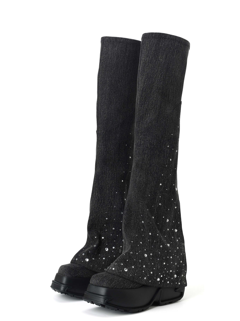 SELENE Crystal Embellished OTK Boots Black