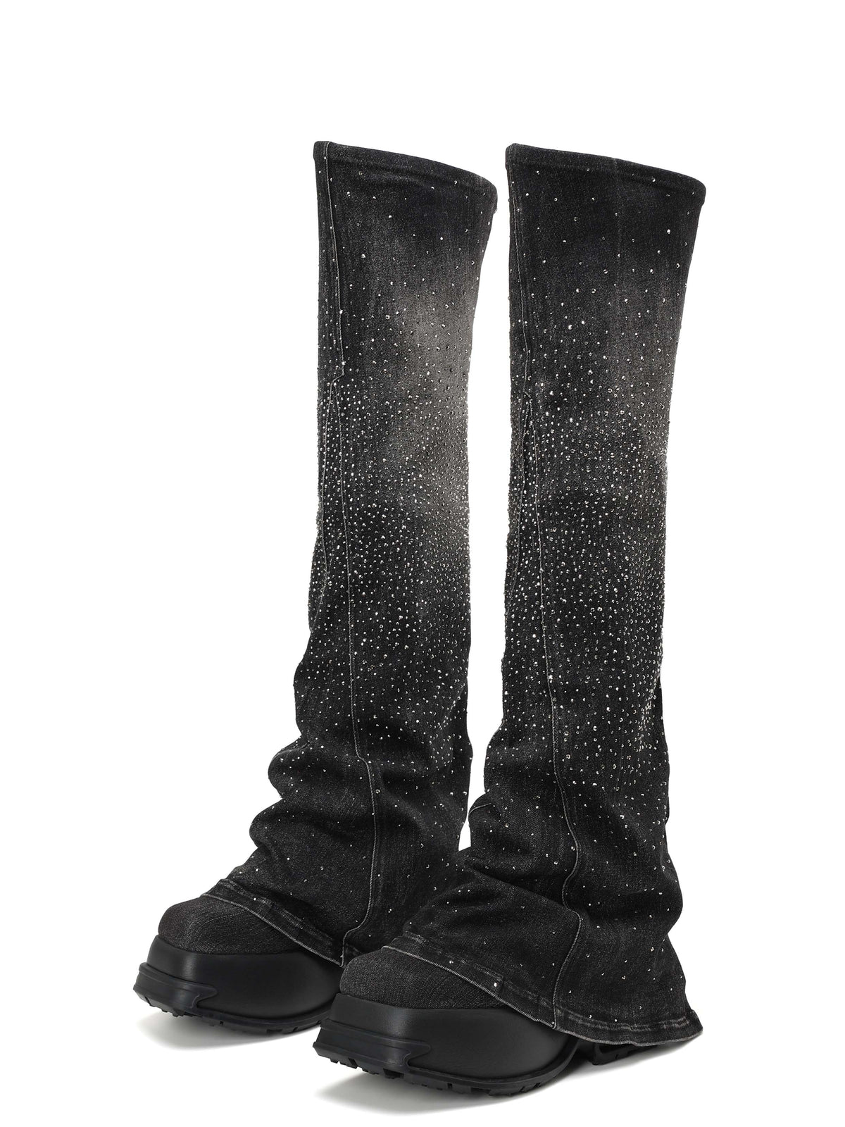 CASSIOPEIA Crystal Platform Gaiter OTK Boots Black Denim