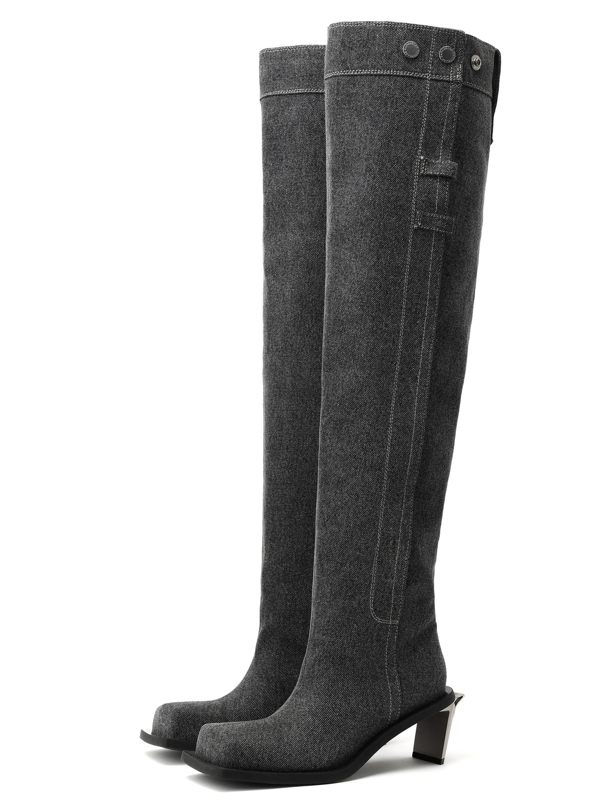 ERINYS Opener Heel Overknee-Stiefel Schwarzer Denim