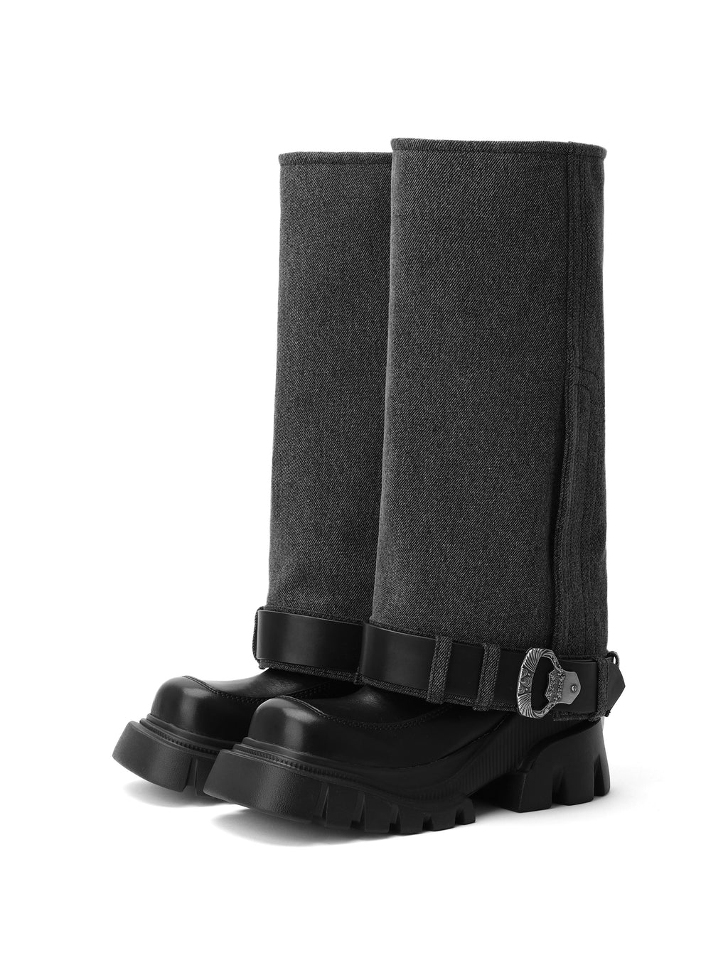 ENYO Gaiter Kniestiefel Schwarzer Denim