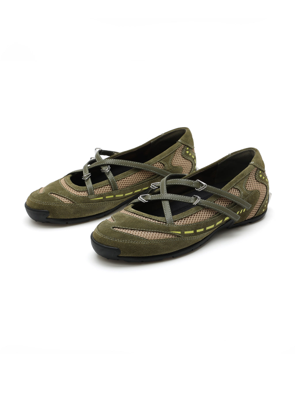 PHEME Cross-Strap Ballet-Spangenschuhe Olivgrün
