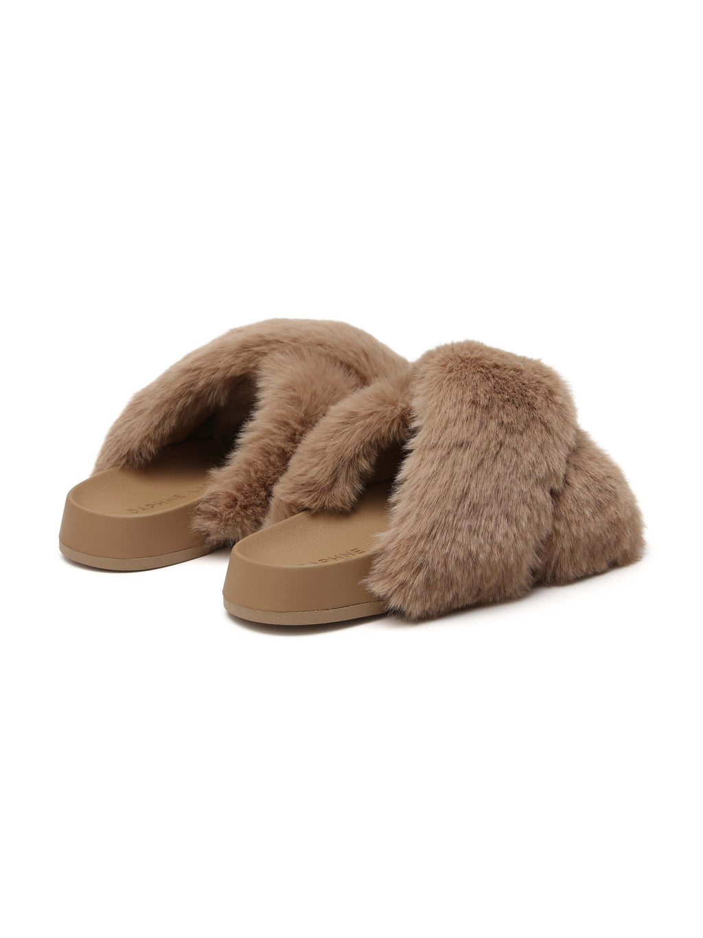 HESTIA Fur Cross-Strap Slides Khaki Brown