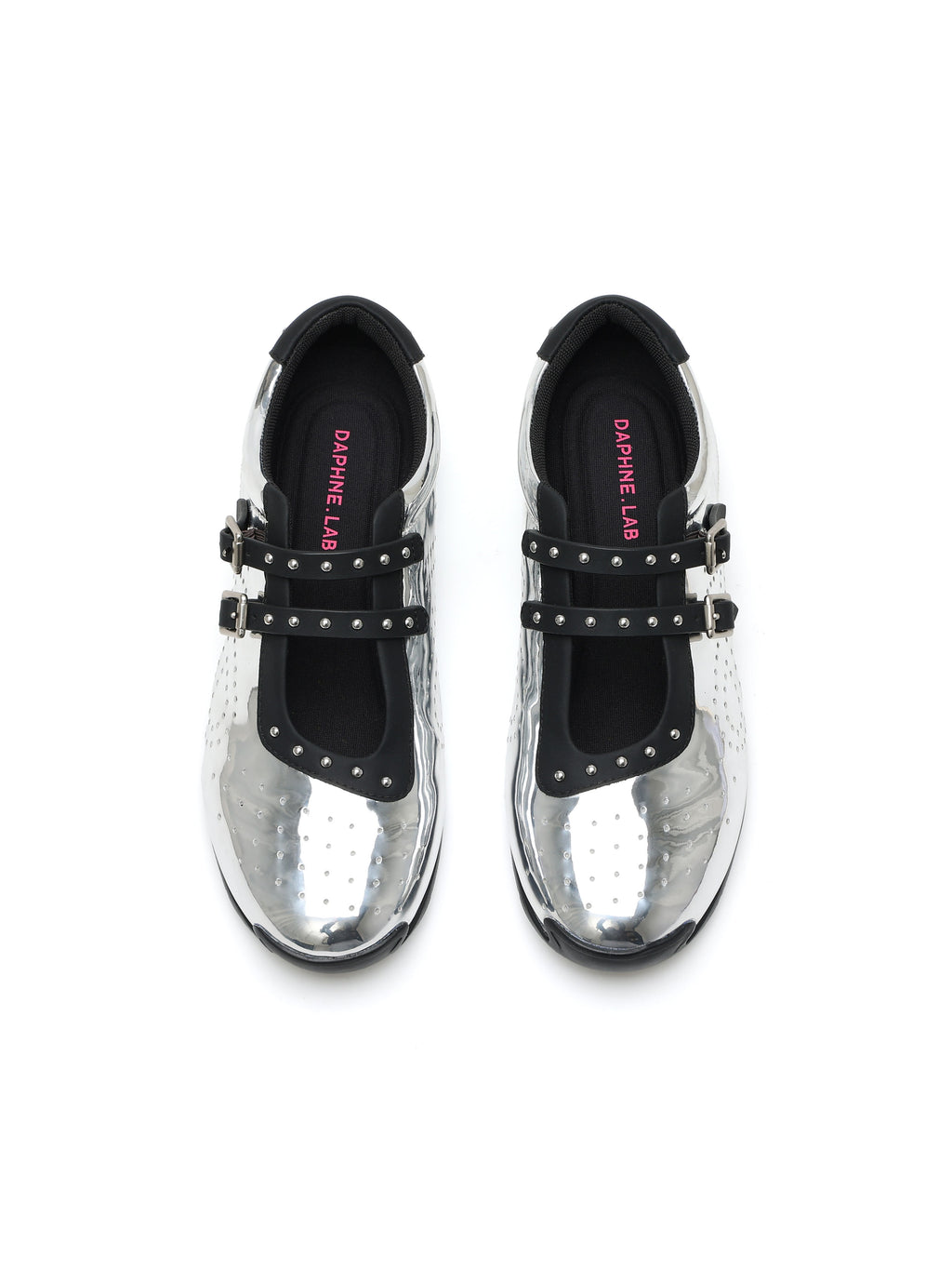 GALENE Double-Buckle Mary Jane Flats Metallic Silver