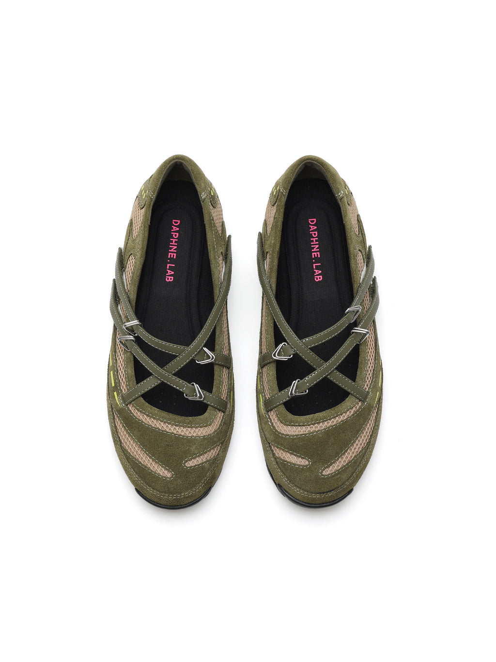 PHEME Cross-Strap Ballet-Spangenschuhe Olivgrün