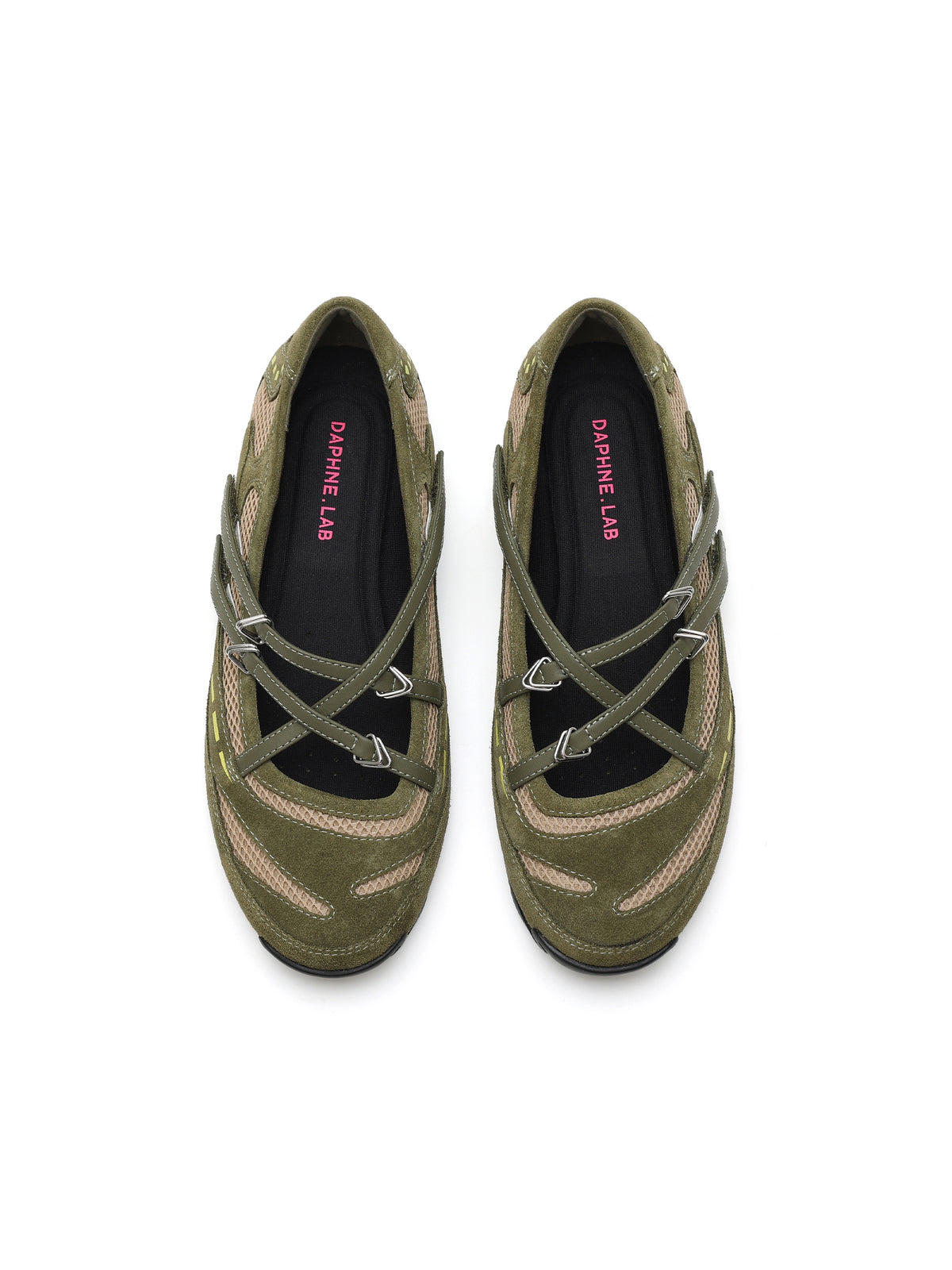 PHEME Cross-Strap Ballet-Spangenschuhe Olivgrün