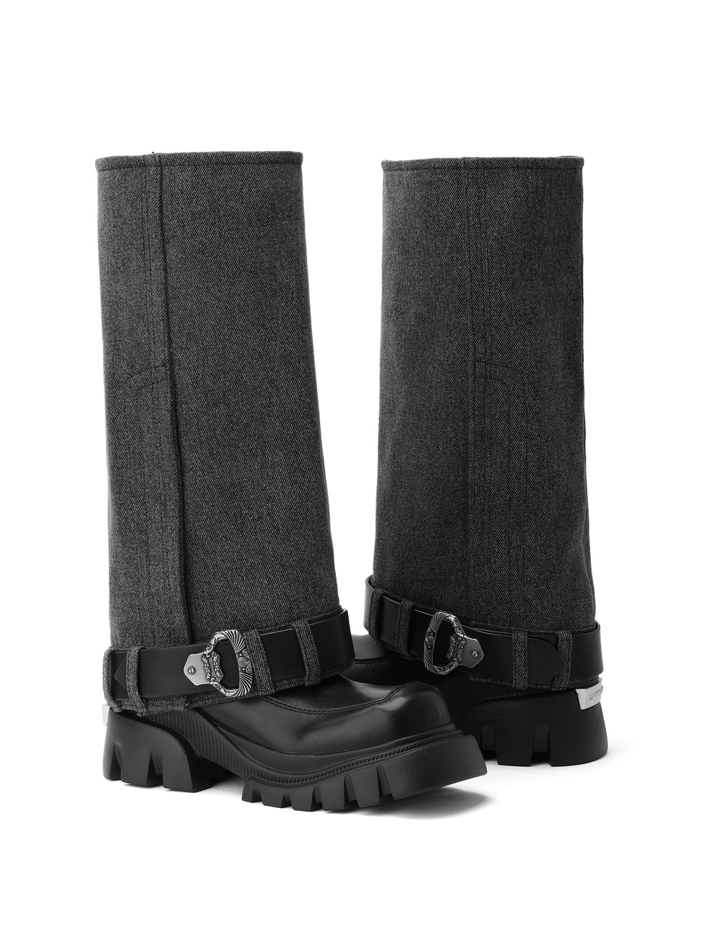 ENYO Gaiter Kniestiefel Schwarzer Denim