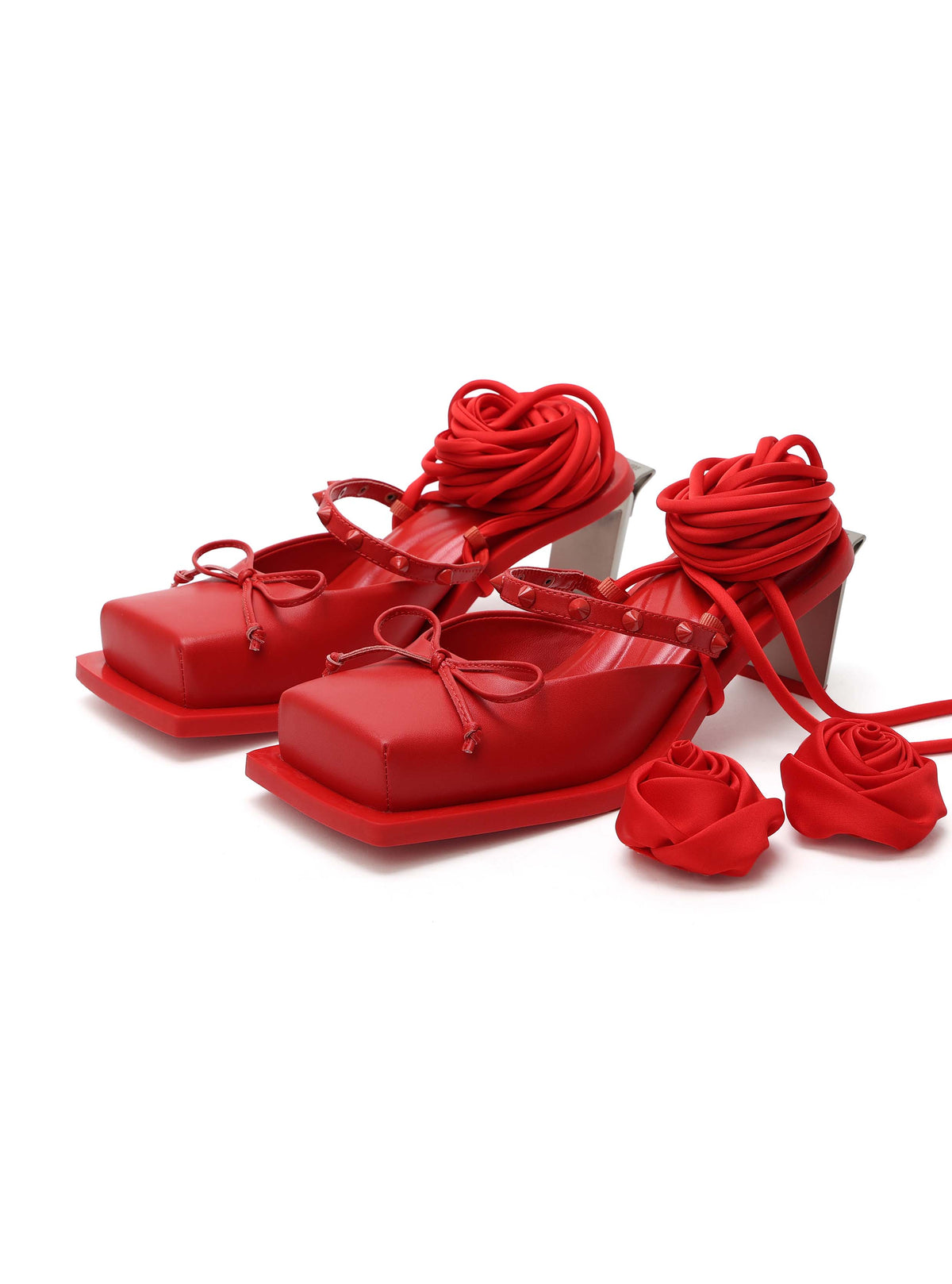 RHODANTHE Rose Lace-Up Mules Scarlet Red