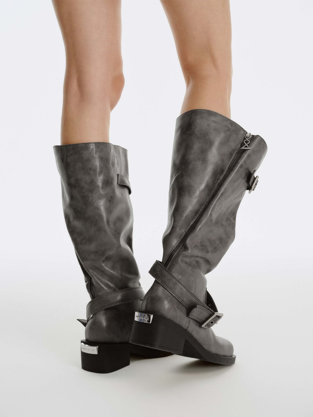 ACHLYS Buckle High Ankle Boots Dark Gray