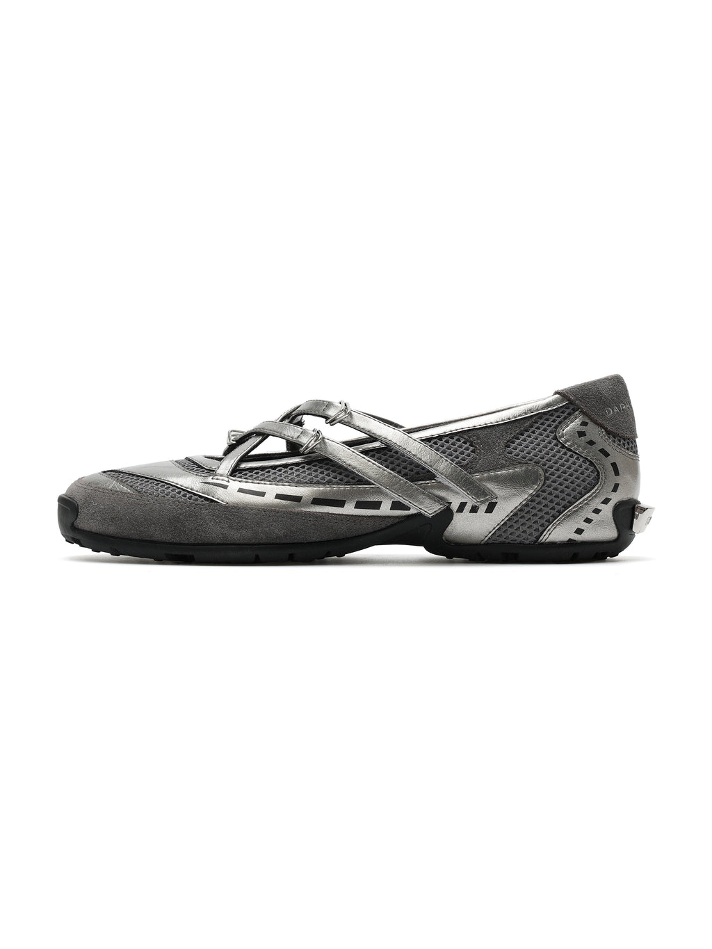 PHEME Ballerinas mit gekreuzten Riemen, Gunmetal-Silber