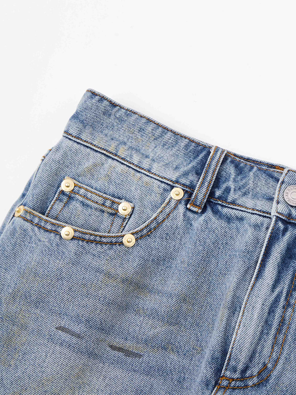 Studded Denim Mini Skirt Light Blue Wash