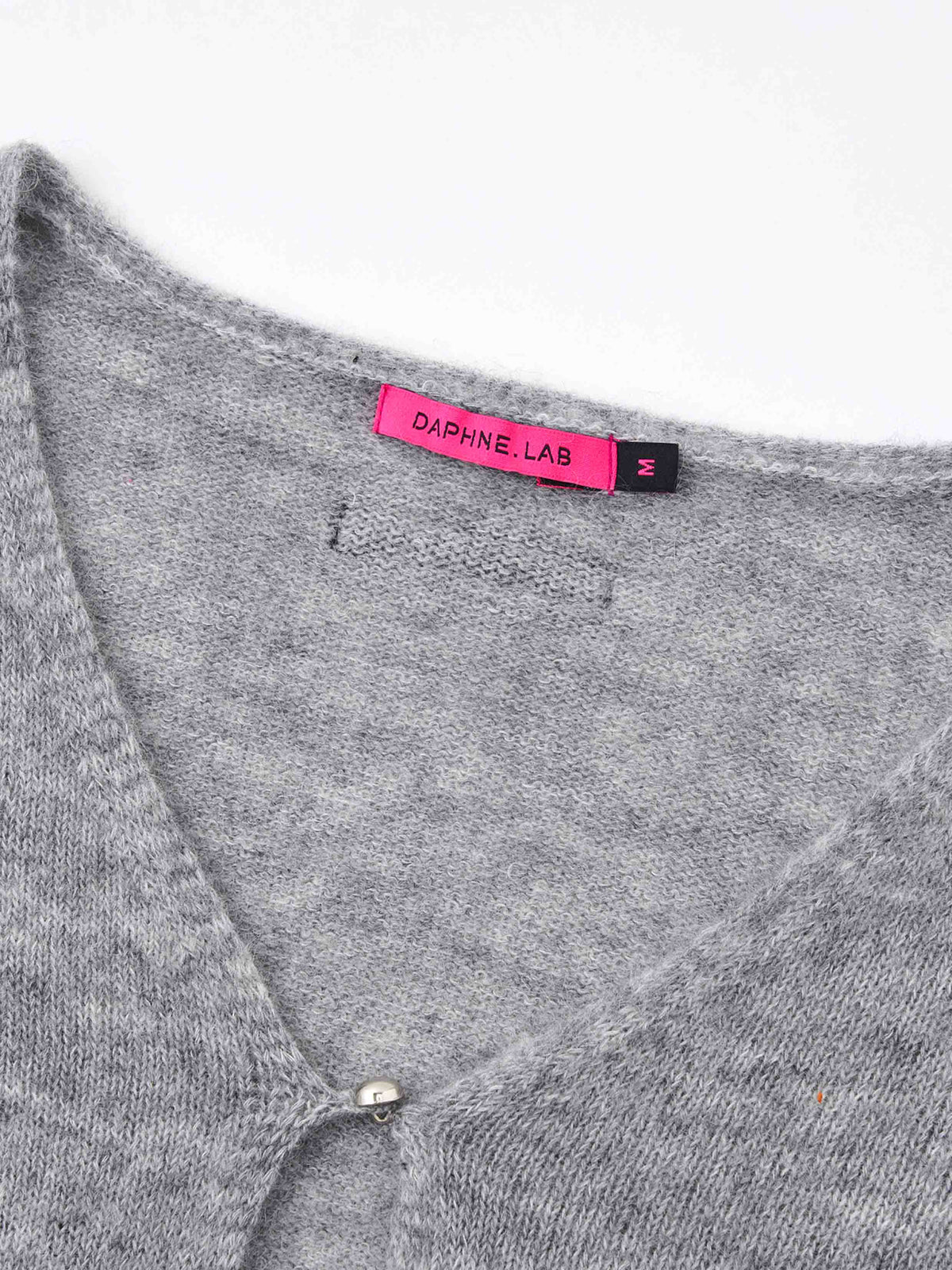 Mohair Cutout V-Neck Knit Cardigan Gray