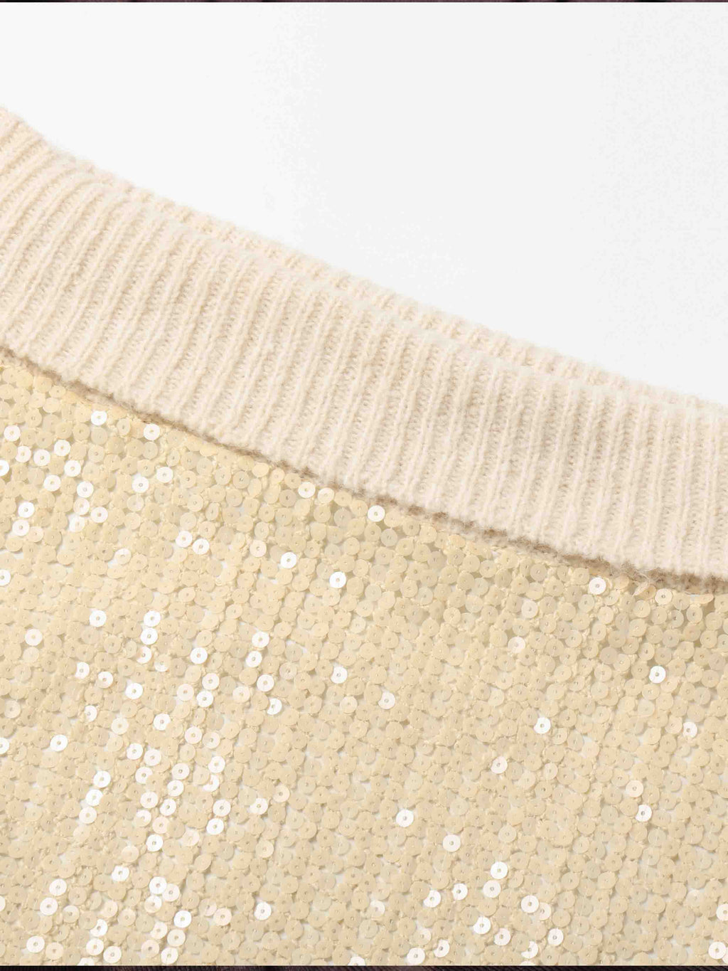 Off-Shoulder Sequin Knit Sweater Beige