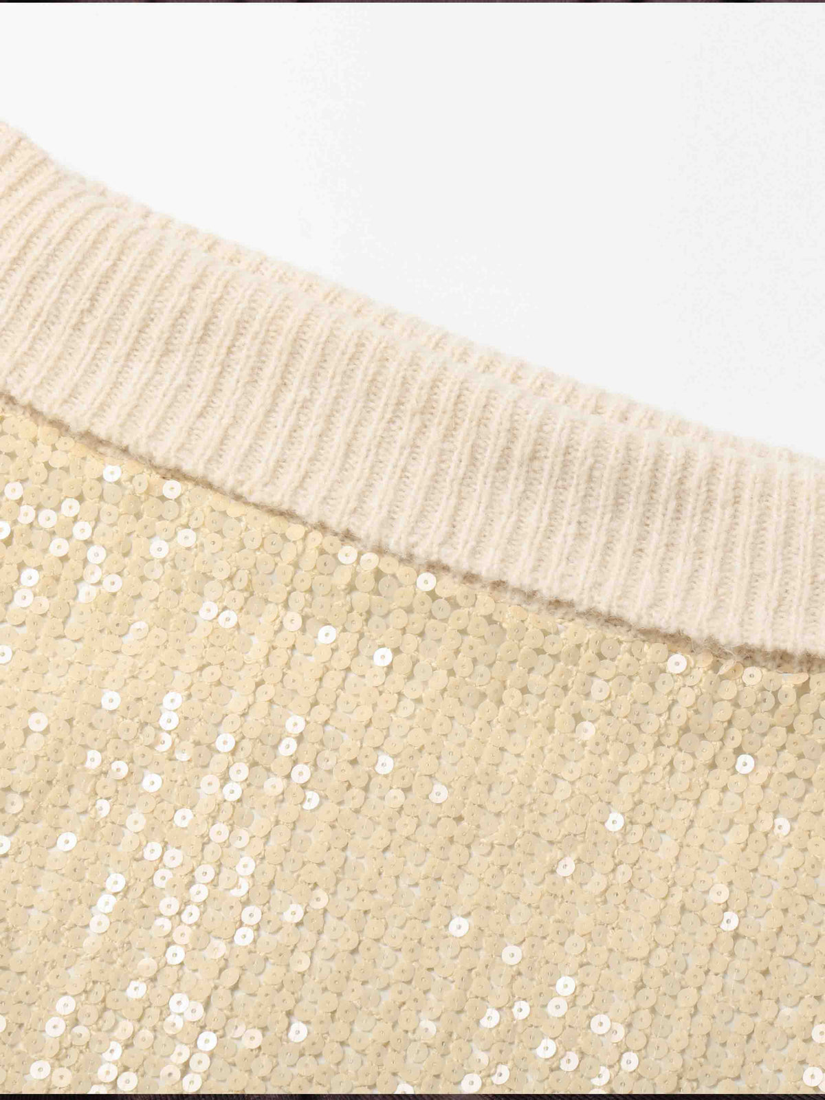 Off-Shoulder Sequin Knit Sweater Beige