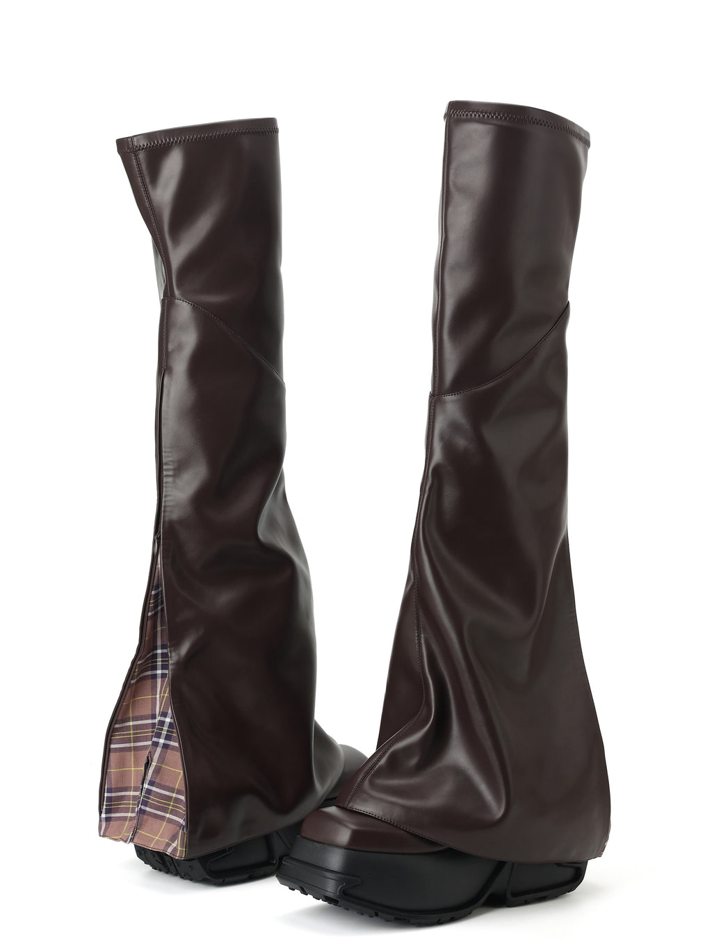 MOIRA Overknee-Stiefel mit Plateau und Karoeinsatz Schokoladenbraun