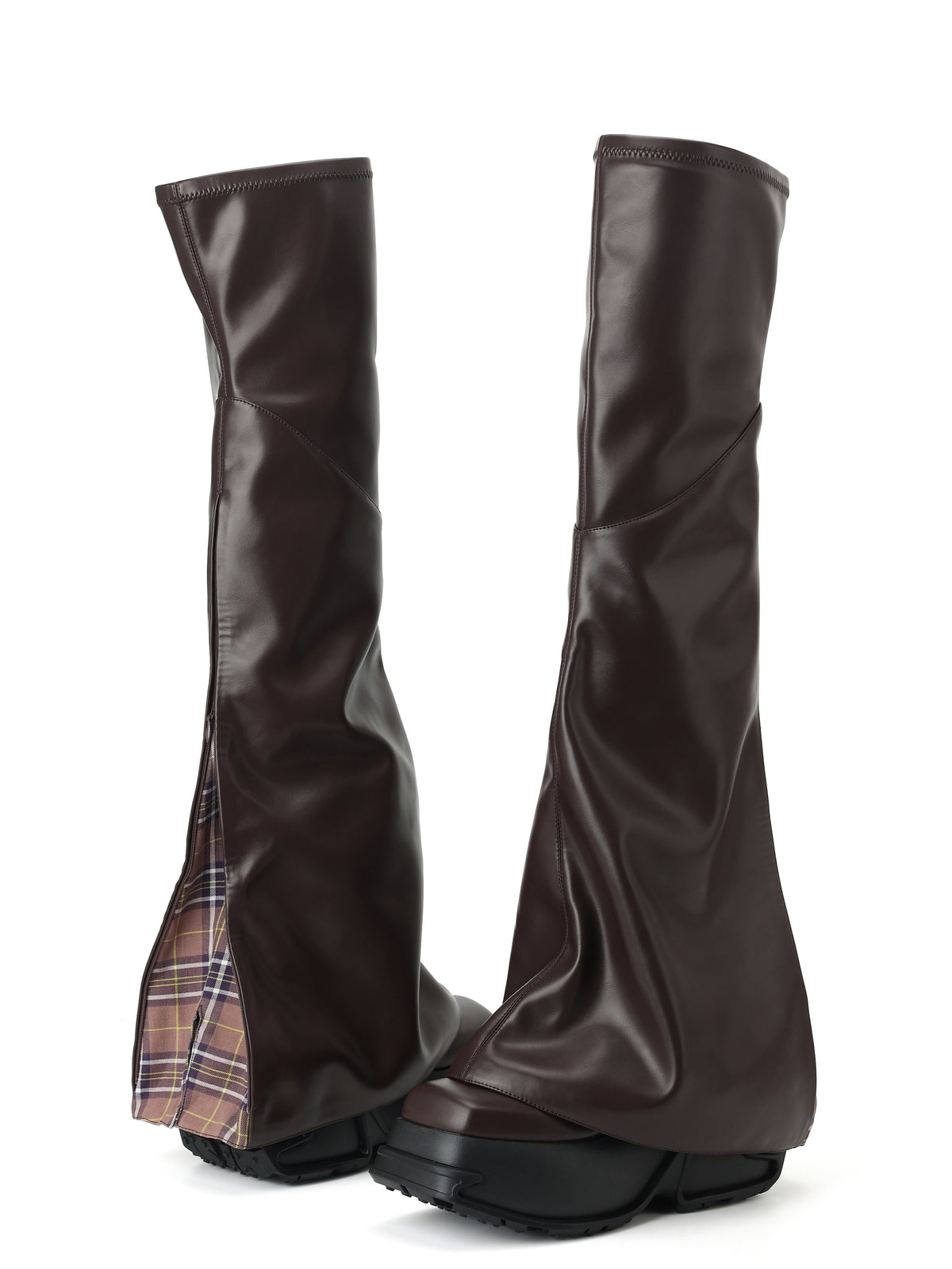 MOIRA Overknee-Stiefel mit Plateau und Karoeinsatz Schokoladenbraun