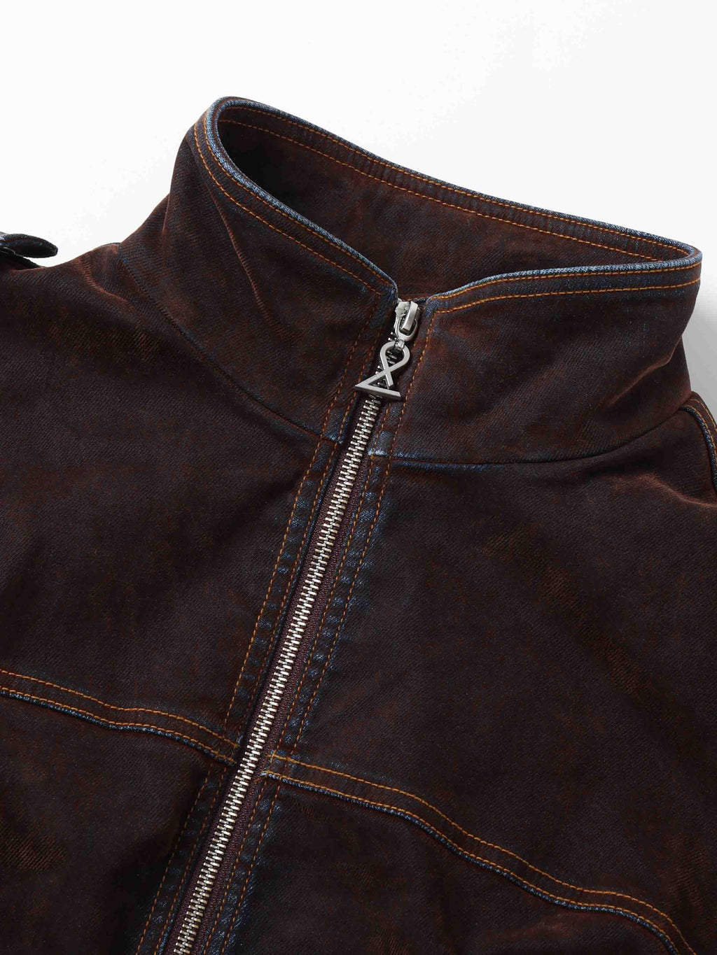 Washed Belted Cropped Moto Jacket Reddish Brown