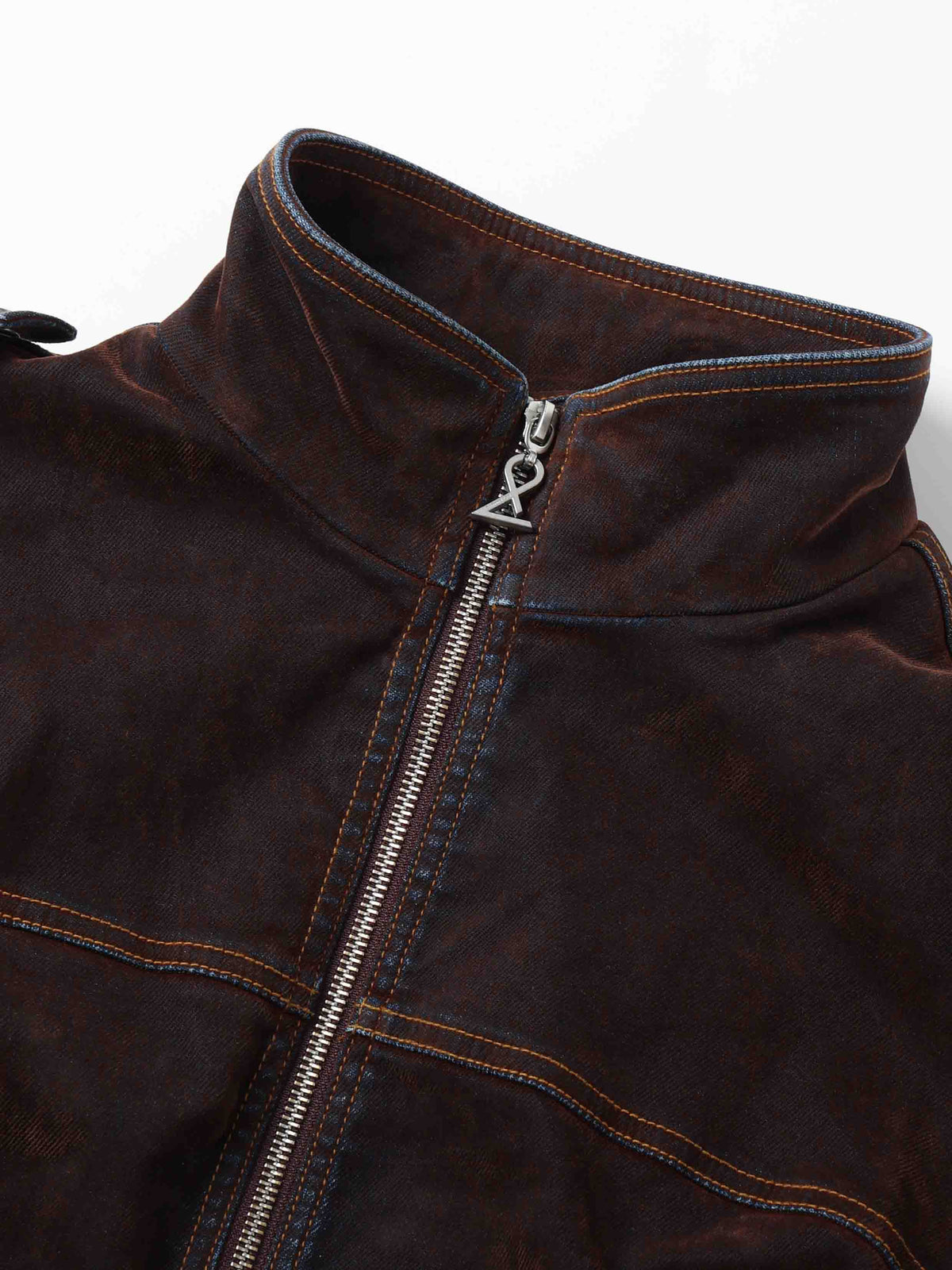 Washed Belted Cropped Moto Jacket Reddish Brown