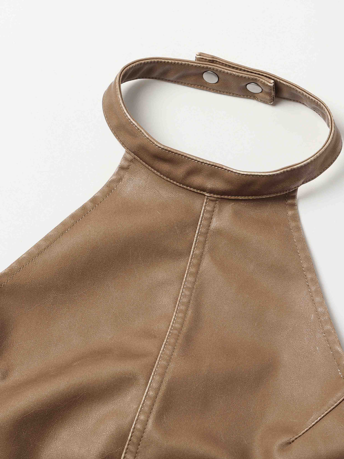 Washed Moto Halter Top Khaki Brown