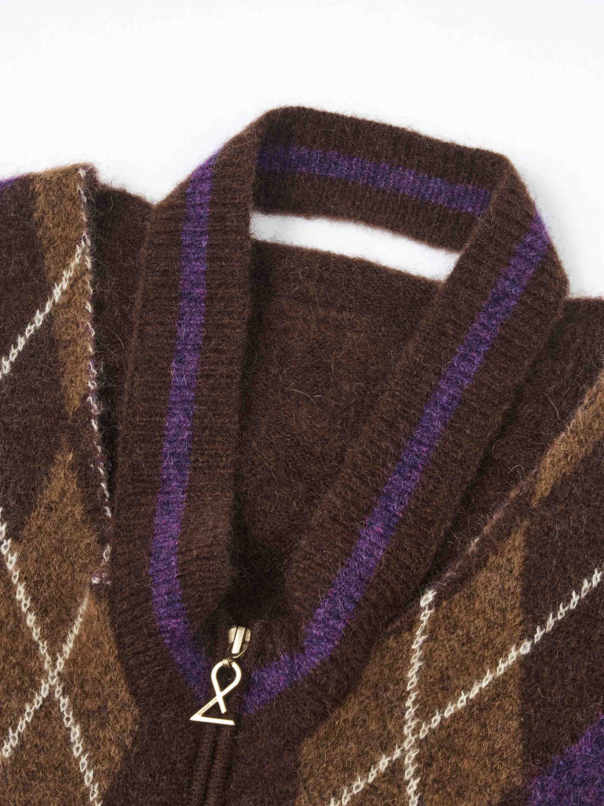 Argyle Halter Zip-Up Cropped Cardigan