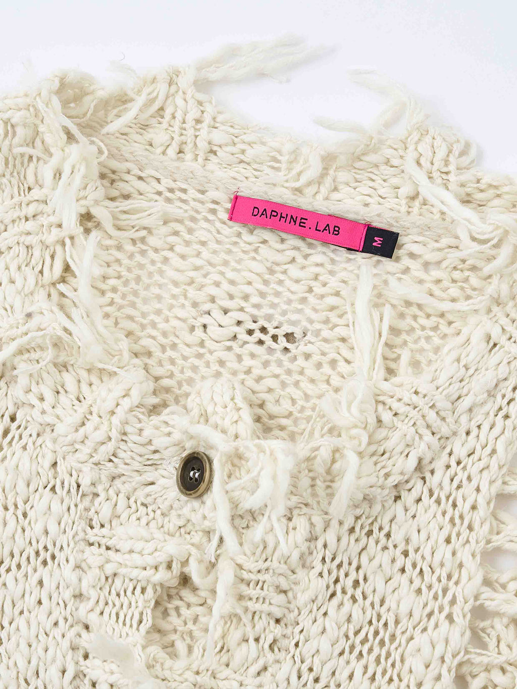 Distressed Open-Knit Oversized Cardigan Ivory White