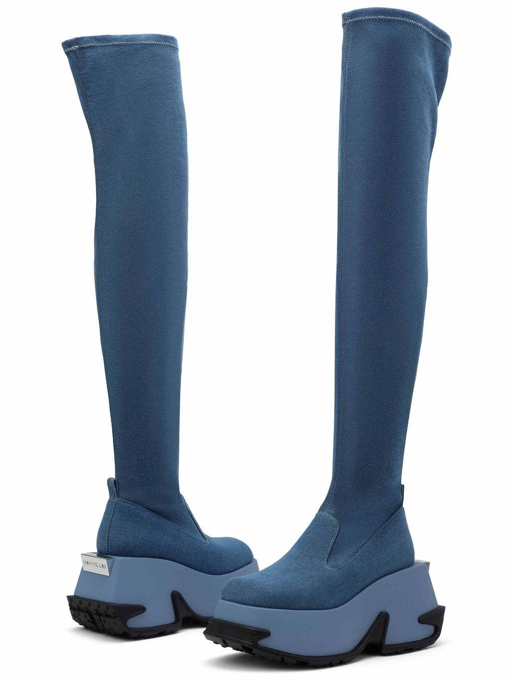 KLYMENE Overknee-Stiefel mit Keilabsatz, blauem Denim