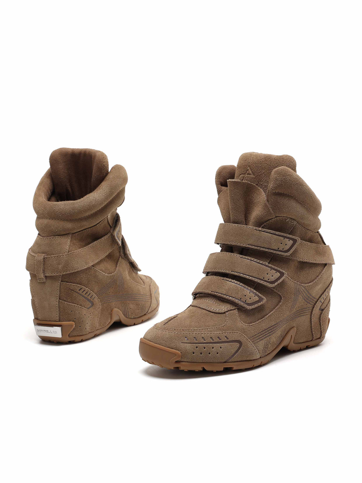THETIS Triple-Strap Wedge Sneakers Khaki Brown