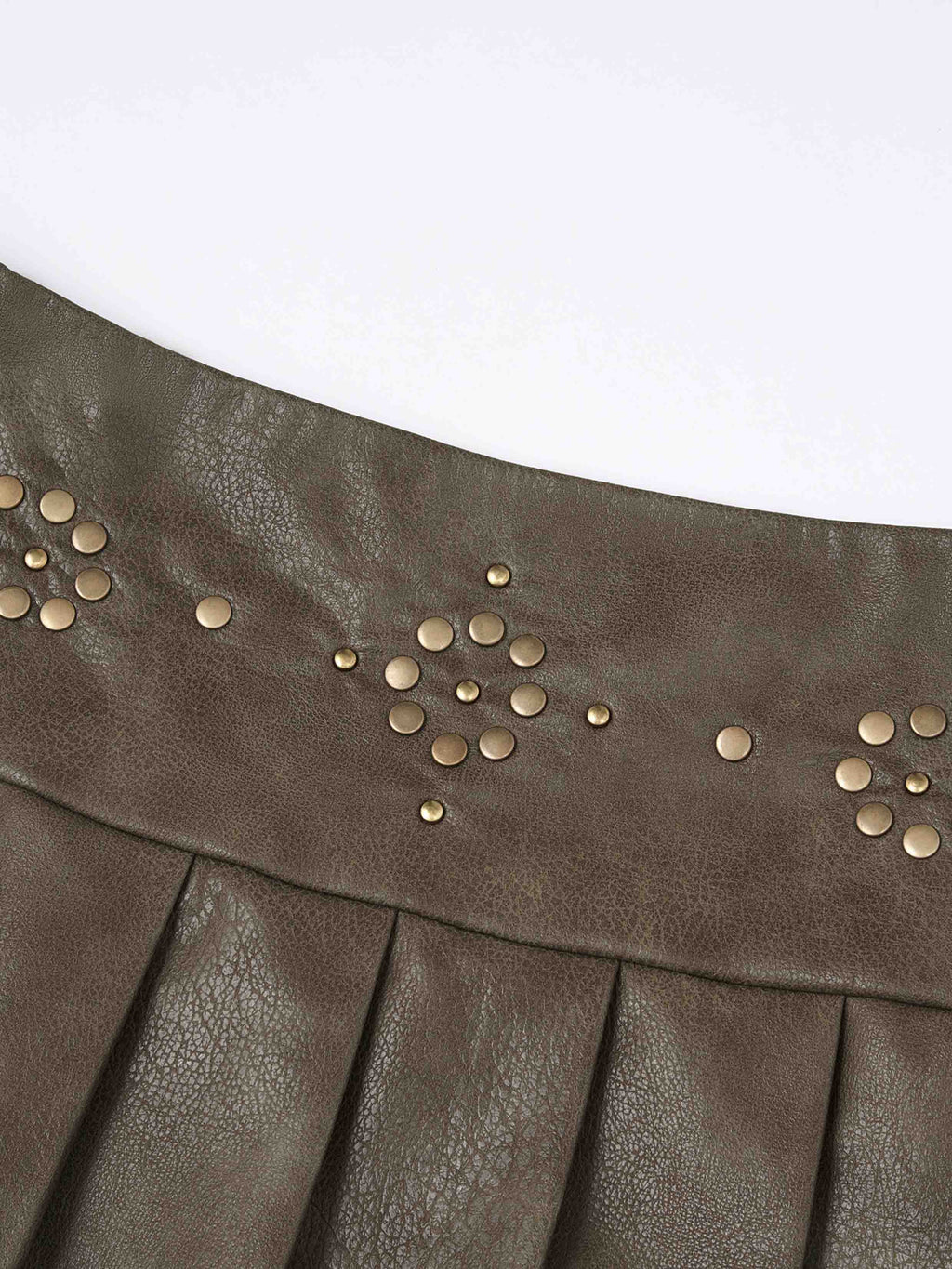 Studded Low-Rise Pleated Mini Skirt Dark Olive