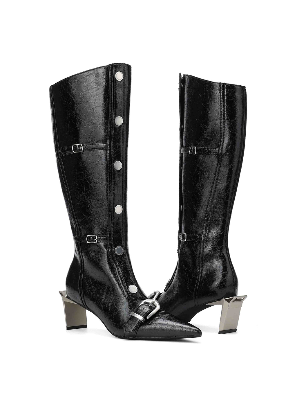ALECTO Button-Trim Opener-Heel Knee-High Boots Black